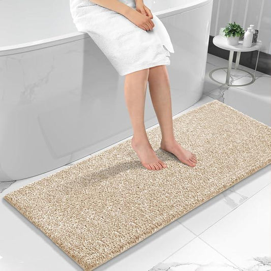 Yimobra Bathroom Runner Rug Non Slip Washable, Soft Absorbent Microfiber Long Bath Mat, Dual-Tone Decor Rug with Rubber Backing for Floor,Tub and Hallway,70x24,Home Essentials,Light Beige and White - ModernBath