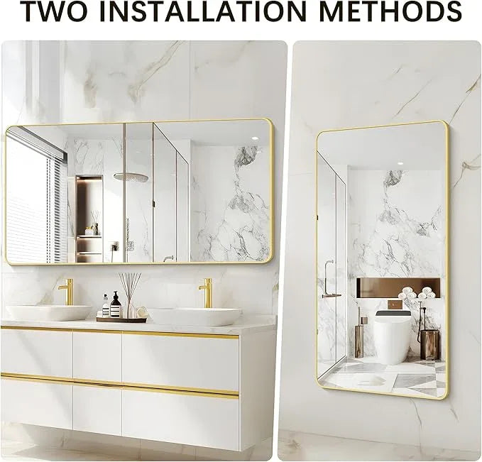 CIVENO 55"x36" Gold Bathroom Mirror, Large Rectangle Mirror, Rectangular Wall Mirror, Rounded Corner Vanity Mirror with Aluminum Metal Frame for Bathroom Bedroom Living Room Horizontal/Vertical - ModernBath