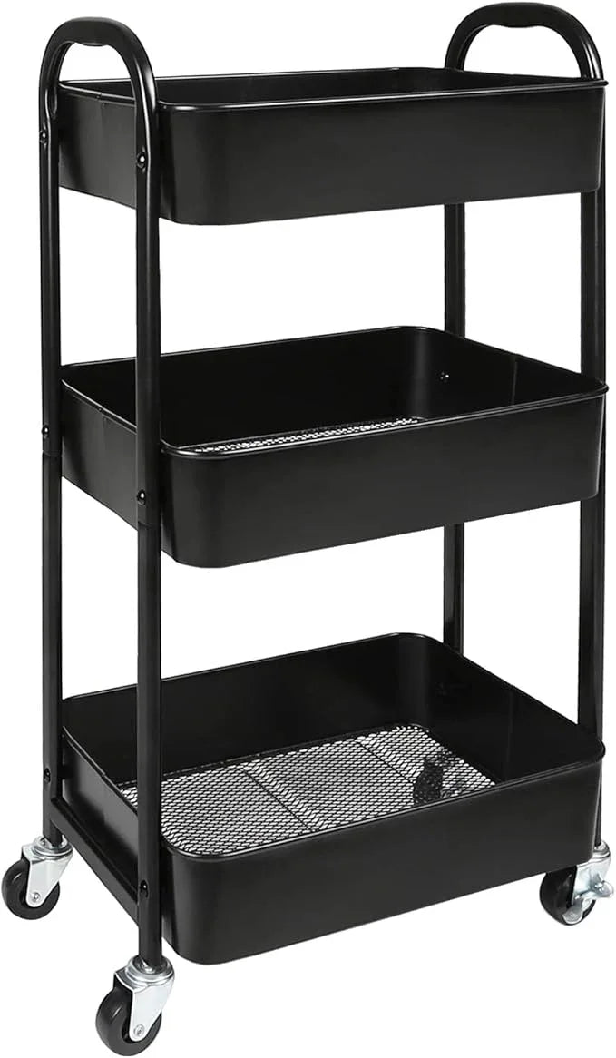 3-Tier Rolling Utility Cart with Caster Wheels,Easy Assembly, for Kitchen, Bathroom (Black) - ModernBath