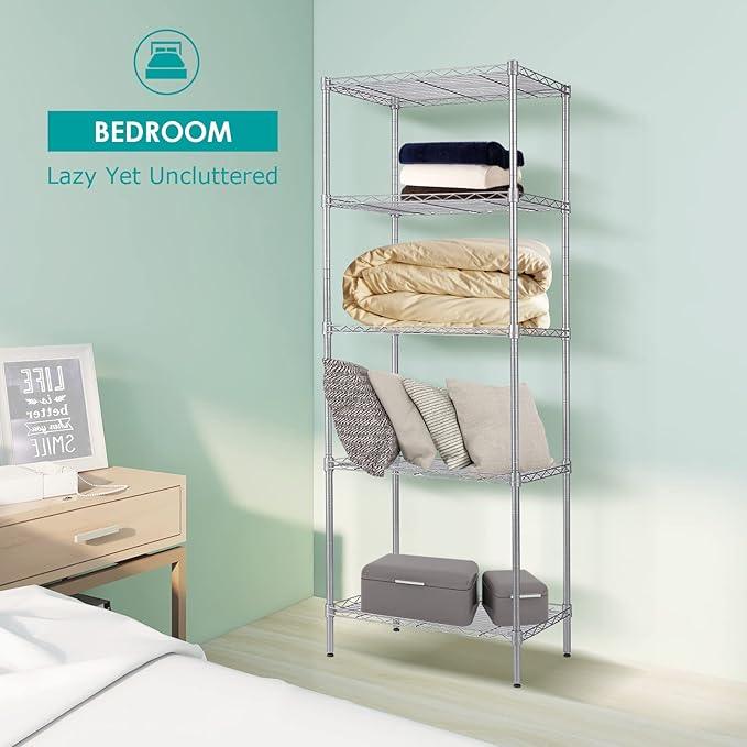 BNSPLY 5 Tier Wire Shelving Unit, Adjustable Wire Rack Shelving, Changeable Metal Wire Storage Shelves for Kitchen, Laundry, Bathroom, Balcony, Pantry (11.4" D x 21.3" W x 59" H, Silver) - ModernBath