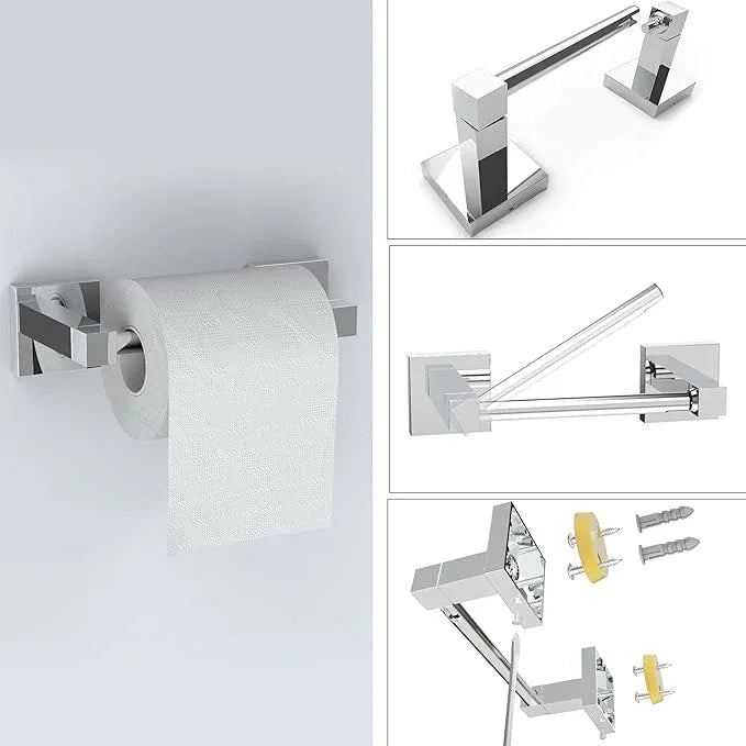 Ruacq Chrome 4pcs Bathroom Hardware Set-Toilet Paper Holder-Towel Ring -Towel Hooks for bathrooms-18 Inch Towel Bar Stainless Steel Wall Mounted, Bathroom Accessories Set - ModernBath