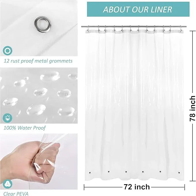 Mrs Awesome Long Shower Curtain Liner with 6 Magnets 72 x 78 inch, PEVA 8G Thick & Heavy Duty Plastic Shower Curtain for Bathroom, Waterproof,72x78, Clear - ModernBath