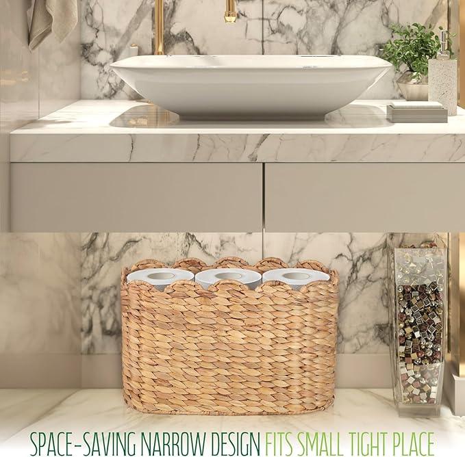 Toilet Paper Storage Baskets, Scalloped Water Hyacinth Baskets , Wicker Scalloped Basket for Storage, Toilet Papers Holder Wicker Basket, Toilets Paper Organizer, Bathroom Accessories Organizer... - ModernBath