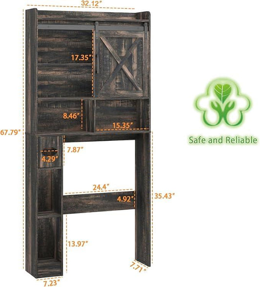 Over The Toilet Storage Cabinet, Farmhouse Storage Cabinet Over Toilet with Sliding Doors & Toilet Paper Holder Stand，Home Space-Saving Toilet Rack, for Bathroom, Laundry(Dark Grey) - ModernBath