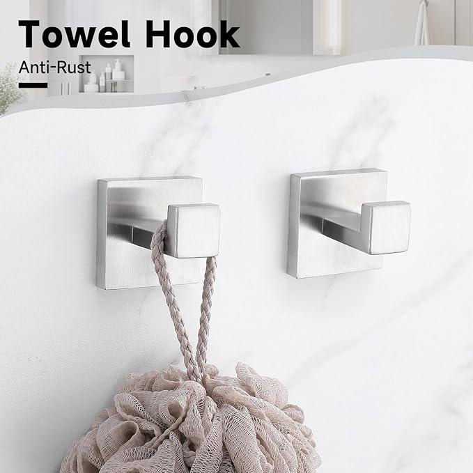 TNOMS Brushed Nickel Towel Bar Set,5-Pieces Bathroom Hardware Accessories Set,Towel Racks Set for Bathroom 23.6 Inch Towel Bar Stainless Steel Wall-Mounted - ModernBath