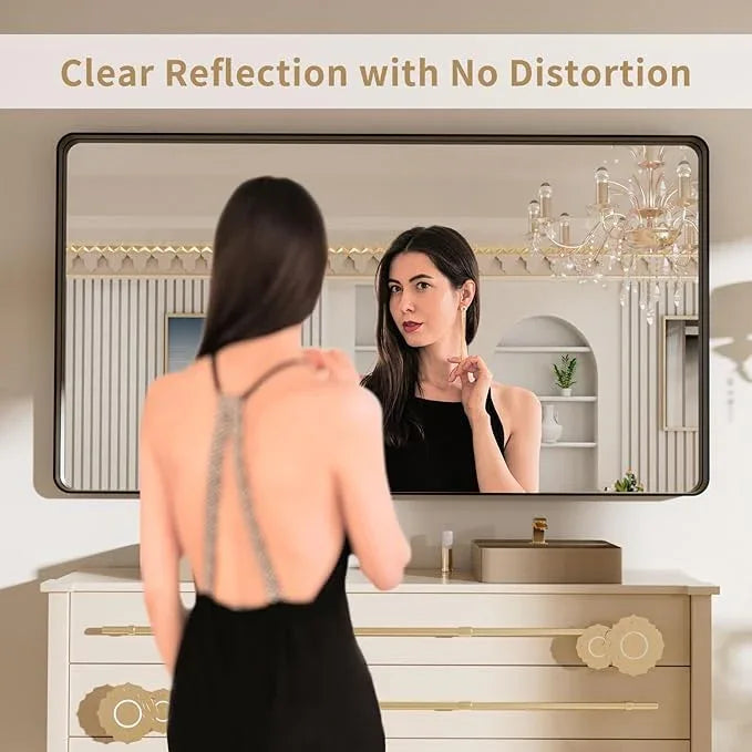 LOAAO 72X40 Inch Black Metal Framed Bathroom Mirror for Wall, Matte Black Bathroom Vanity Mirror Farmhouse, Large Rounded Rectangle Mirror, Anti-Rust, Tempered Glass, Hangs Horizontally or Vertically - ModernBath