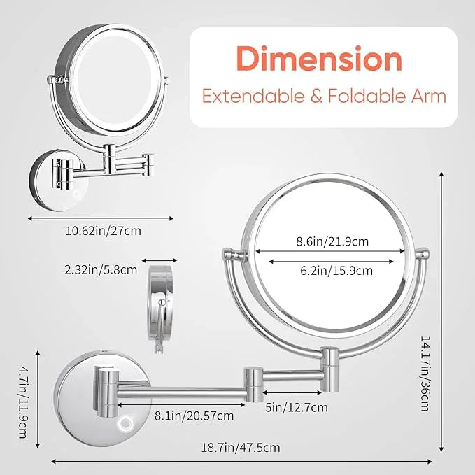 GURUN 8.5 Inch Magnifying Makeup Mirror with 3 Tones Dimmable LED Lights Double Sided Touch Control Rechargeable Vanity Mirror for Bathroom with 10X Magnification M1809DC-T (Chrome/10X) - ModernBath
