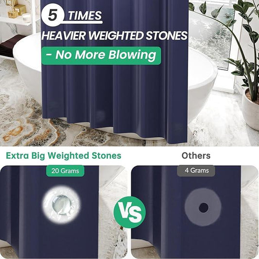 AmazerBath Navy Blue Shower Curtain, Thick PEVA, Heavy Duty Waterproof 72x72 with 3 Weighted Stones and 12 Grommets - ModernBath
