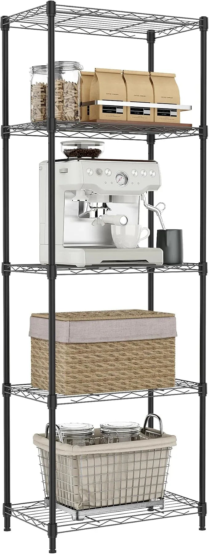 IZEUK 5 Tier Metal Wire Shelf Unit, Black Storage Rack Organizer for Kitchen, Bedroom, Living Room or Laundry Room, 17.7" W x 11.8" D x 55.0" H - ModernBath