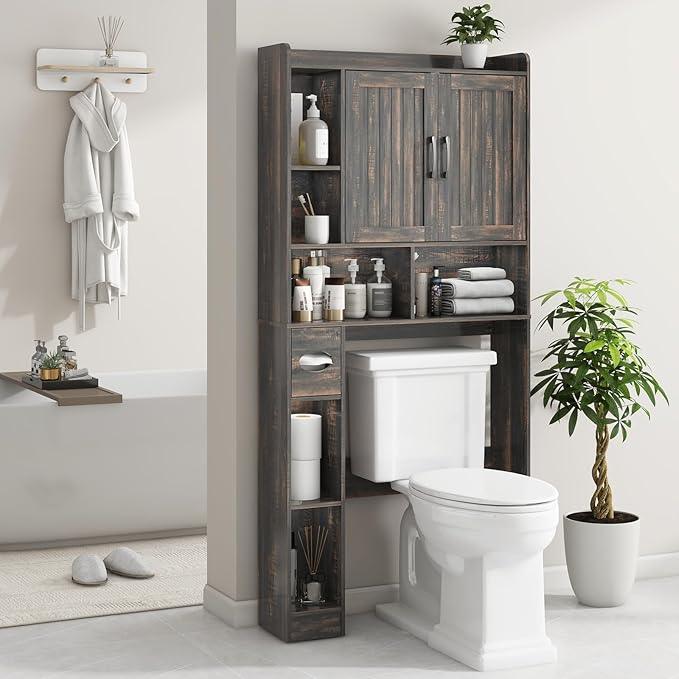 Vabches Over The Toilet Storage Cabinet, Farmhouse Storage Cabinet Over Toilet with Barn Door，Home Space-Saving Toilet Rack, for Bathroom, Restroom, Laundry - ModernBath