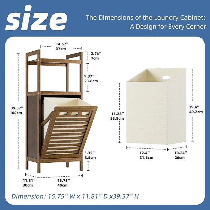 HITNET Bamboo Tilt Out Laundry Hamper, Bathroom Storage Cabinet with Hidden Removable Basket and 2 Open Shelves, Space Saving Bamboo Storage for Clothes, Towels and Toys, Walnut - ModernBath