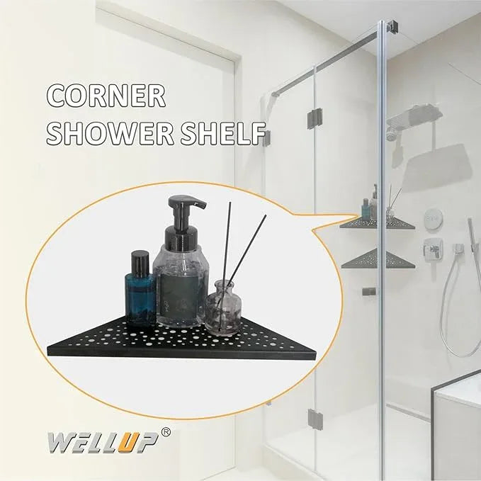 Black 10’’ Corner Shower Shelf 2 Pack, Triangular Shower Corner Shelves 304 Stainless Steel Bathroom Shower Shelf for Tiled Wall, No Drilling Needed Matte Black - ModernBath
