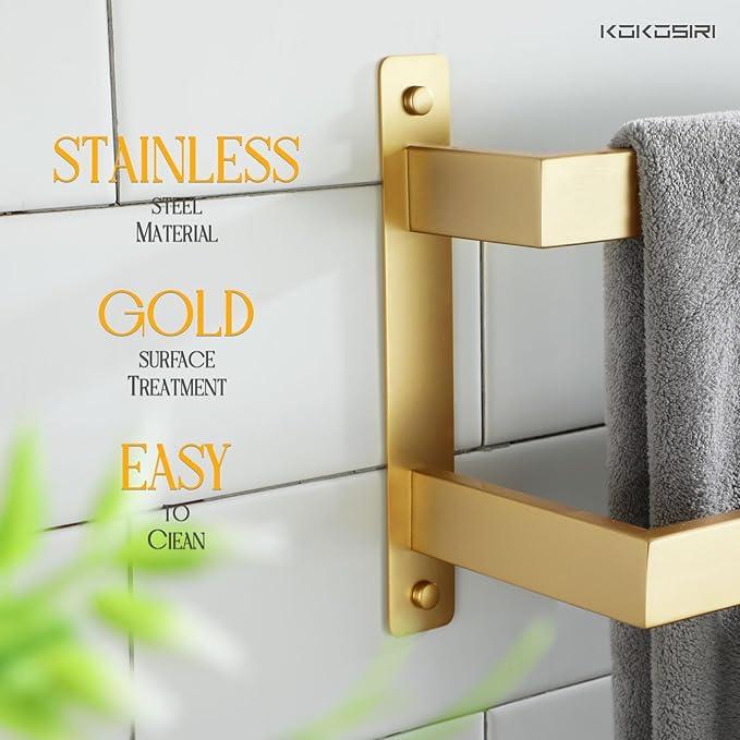KOKOSIRI Bath Towel Bars Bathroom 2-Tiers Ladder Brushed Gold Towel Rails 24 Inches Towel Holders Wall Mounted Towels Shelves Rack Stainless Steel, B5008BG-L24 - ModernBath