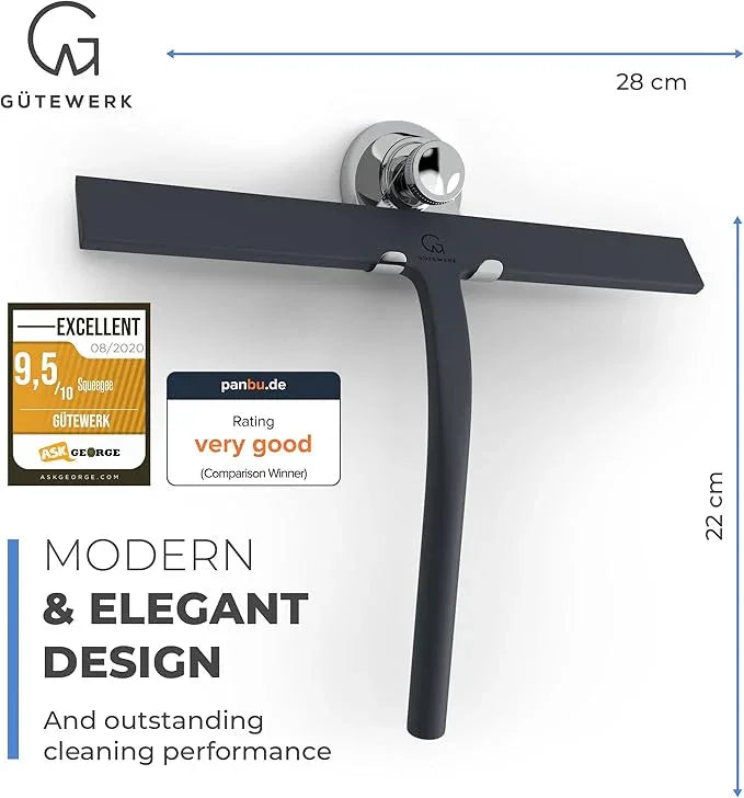 GÜTEWERK Shower Squeegee for Glass Doors, Silicone Window Squeegee, Bathroom and Glass Cleaning - Black - 11 Inch - ModernBath