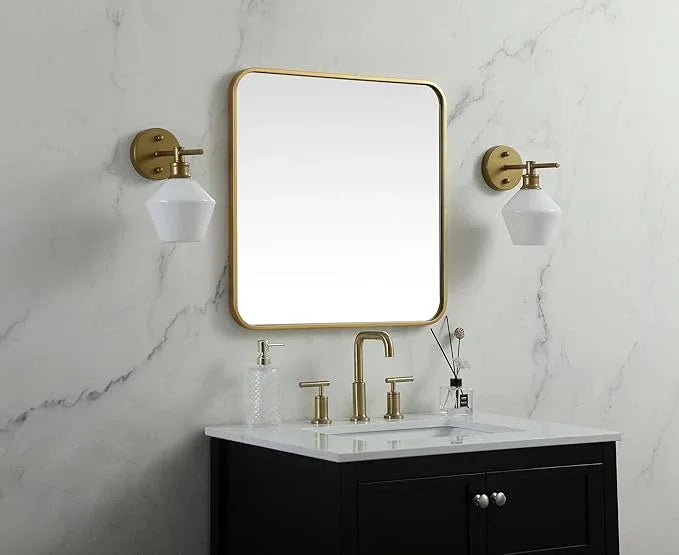ARS Concepts Aura, Soft Corner Metal Square Mirror 24X24 Inch in, Modern, Brass - ModernBath