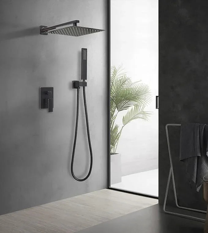 JingGang Oil Rubbed Bronze Shower System 10 Inch Bathroom Luxury Rain Mixer Shower Combo Set Wall Mounted Rainfall Shower Head and Handheld System Shower Faucet Rough-in Valve Body and Trim Kit - ModernBath