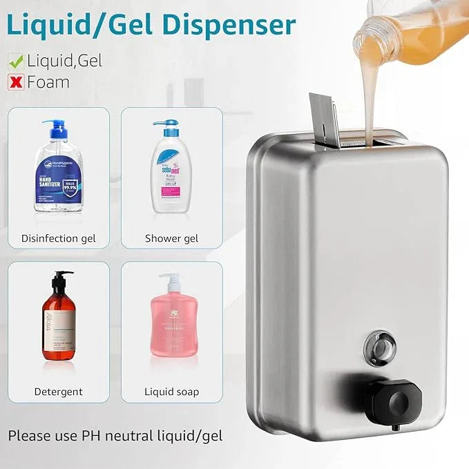 Commercial Wall Mount Soap Dispenser - Stainless Steel Bathroom Hand Soap 38.8oz Liquid - Anti-Leak Pump and Large Capacity Brushed Refillable - ModernBath