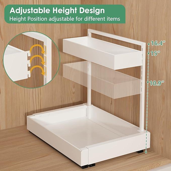 REALINN Expandable Under Sink Organizers and Storage, 2 Tier Under Cabinet Organizer, Heights Adjustable Pull Out Rack for Kitchen Bathroom Laundry, White, 1 Pack - ModernBath