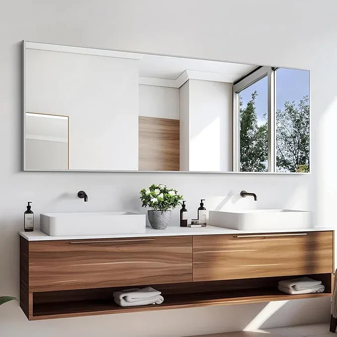KOCUUY Large Silver Mirror, 60"x24" Rectangle Bathroom Mirror for Wall, HD Tempered Glass, Anti-Rust Frame, Modern Design for Bathroom, Bedroom, Living Room, Entryway - ModernBath