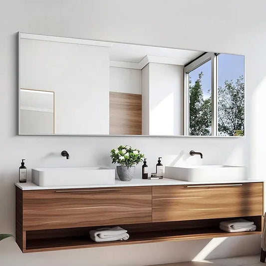KOCUUY Large Silver Mirror, 60"x24" Rectangle Bathroom Mirror for Wall, HD Tempered Glass, Anti-Rust Frame, Modern Design for Bathroom, Bedroom, Living Room, Entryway - ModernBath
