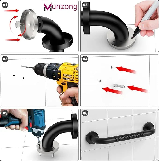 12 Inch Anti Slip Bathroom Grab Bar, 2 Pack Munzong Oil Rubbed Black Shower Grab Bar for Bathtubs, Knurled Handicap Balance Bar,Safety Hand Rail Support Elderly Senior - ModernBath