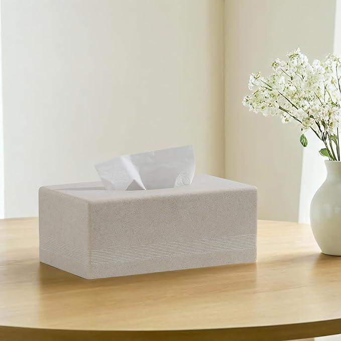 Haocoott Tissue Box Cover Rectangle, Resin Facial Tissues Holder Covers Rectangular Toilet Paper Holder Case Dispenser Home Decorative for Bathroom Kitchen Bedroom Living Room Office (Beige) - ModernBath