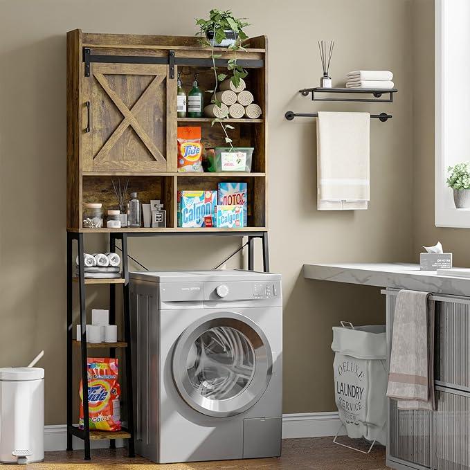 Farmhouse Storage Cabinet Over Toilet with Sliding Door & Toilet Paper Holder Stand, Space-Saving Bathroom Rack - ModernBath