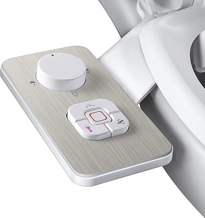 SAMODRA Bidet Attachment, Non-Electric Cold Water Bidet Toilet Seat Attachment with Pressure Controls, Retractable Self-Cleaning Dual Nozzles for Frontal & Rear Wash - Brushed Nickel - ModernBath