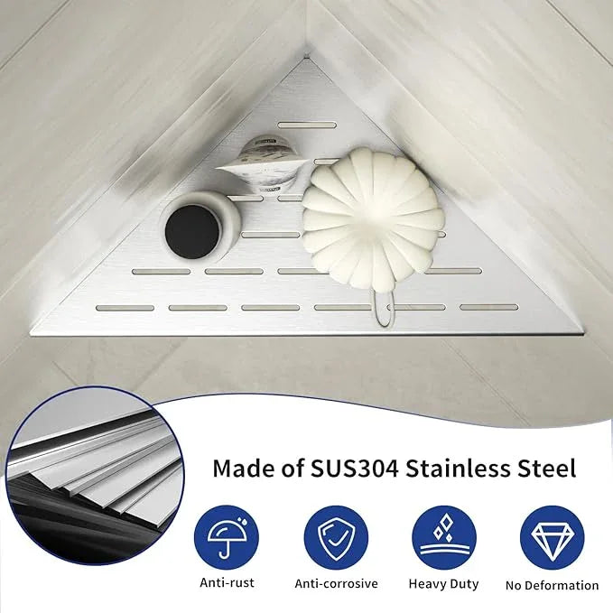 Corner Shower Shelf, 12" Brushed 304 Stainless Steel Slot Design Recessed Corner Shelves 2 Pack Bathroom Grout in Shelf for Tiled Wall, Large Size - ModernBath