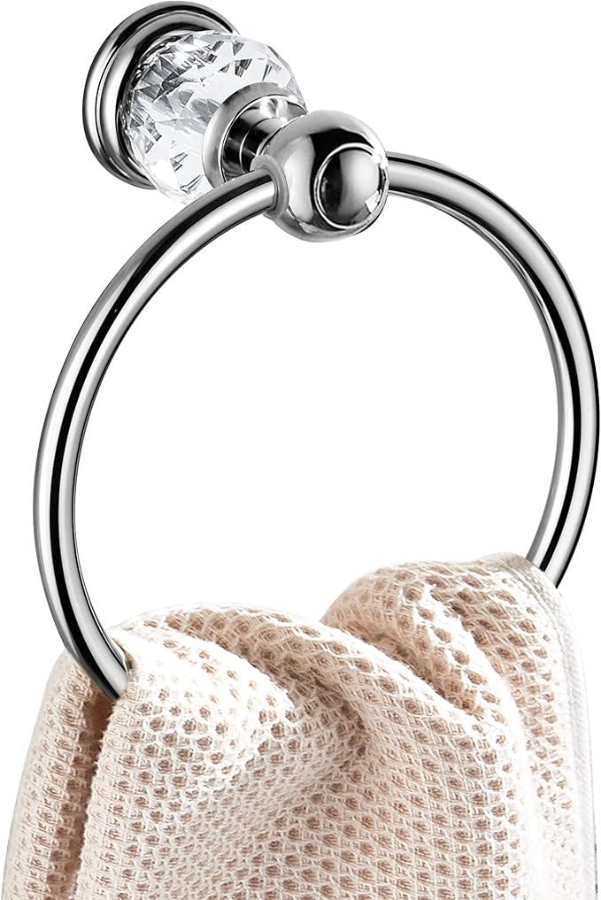 WINCASE Chrome Towel Ring, Bath Hand Towel Holder Crystal, Silver Towel Rack Wall Mounted - ModernBath