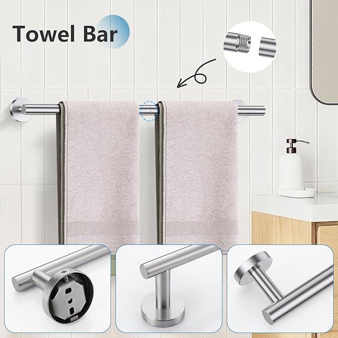 TNOMS Brushed Nickel 5 Pieces Towel Bar Set Bathroom Hardware Set Upgraded Toilet Paper Holder with Shelf,Towel Holder Set for Bathroom Stainless Steel Wall Mounted 23.6 Inch - ModernBath