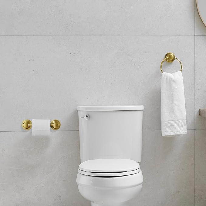 RUMOSE Toilet Paper Holder and Hand Towel Ring Brushed Gold Wall Mount Bathroom Hardware Accessories 2 PCS Set Flexible Pivoting Toilet Tissue Roll Holder and Towel Hanger, Stainless Steel - ModernBath