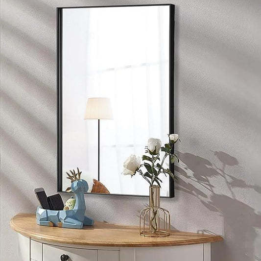 Bonverre 24x40 Inch Black Bathroom Mirror for Wall, Aluminum Frame Rectangle Rectangular Vanity Mirror, Modern Large for Bedroom, Living Room, Horizontal or Vertical - ModernBath
