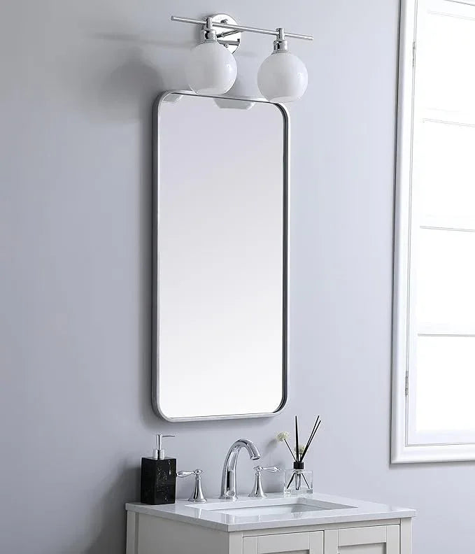 ARS Concepts Aura, Soft Corner Metal Rectangular Mirror 18X36 Inch in, Modern, Silver - ModernBath