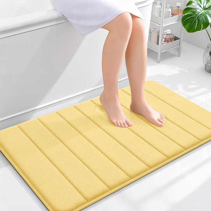 OLANLY Memory Foam Bath Mat 36x24, Super Soft Absorbent Bathroom Rugs, Quick Dry, Machine Washable Shower Floor Rugs, Bathmat Carpet, Bathroom Home Decor Accessories, Yellow - ModernBath