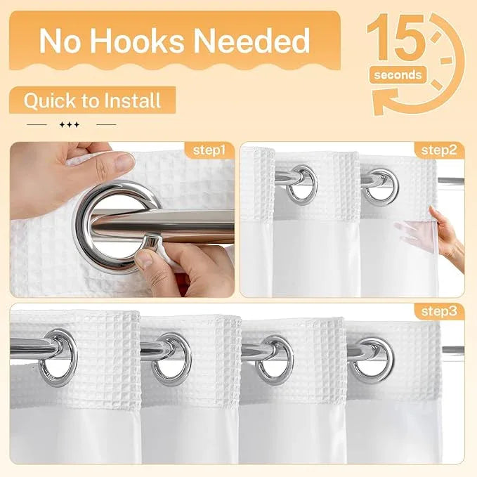 River Dream White Fabric Shower Curtain Set, Cotton Blend, Waffle Weave, with Snap in Replacement Liner，71 x 74 inches - ModernBath