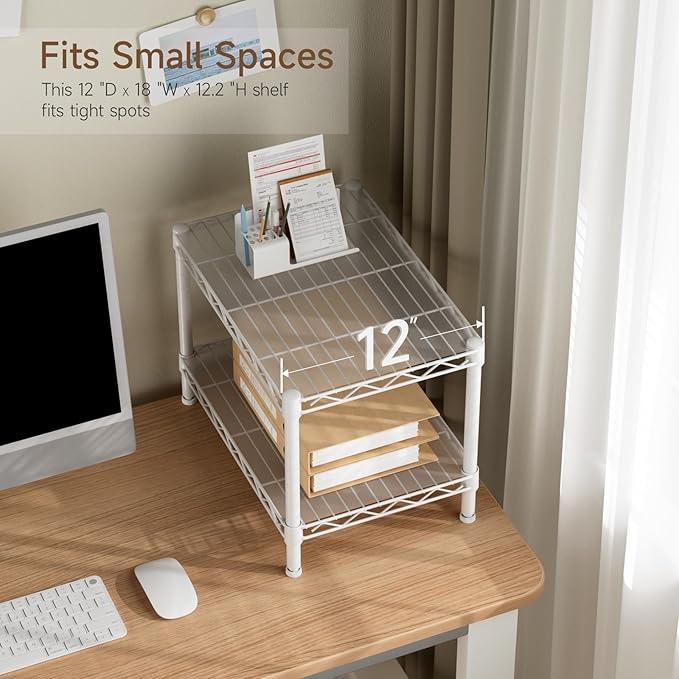 Small 2 Tier Shelves Storage Wire Shelving Unit Metal Shelf Adjustable Organizers Storage Shelving for Bathroom Laundry Room Kitchen Pantry12”D x 18”W x 12.2”H White - ModernBath