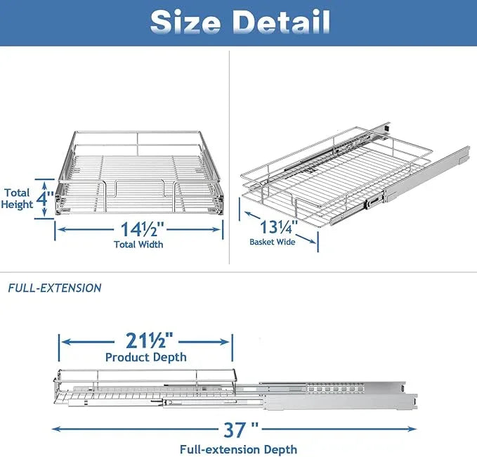 Pull Out Cabinet Organizer 14½" W x 21½" D, Heavy Duty Cabinet Pull Out Shelves, Slide Out Drawers Organization for Kitchen Cabinets Bathroom - ModernBath