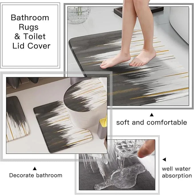 WSBArt 32PCS Bathroom Sets with Shower Curtain and Rugs-Grey Bathroom Accessories,Non Slip Bathroom Rugs Set with Toilet Lid Cover, Waterproof Shower Curtain, 3PC Soap Dispenser with Trash Can - ModernBath