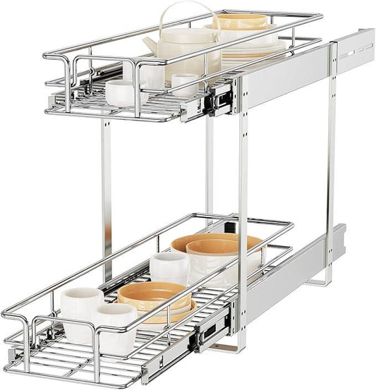 ROOMTEC Individual Pull Out Cabinet Organizer (7½"W x 21½"D), 2 Tier Spice Rack Organizer for Cabinet, Slide Out Drawer Pantry Shelf Organization and Storage for Kitchen Bathroom - ModernBath