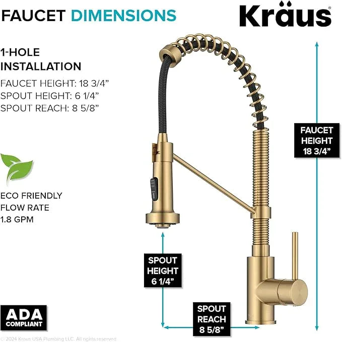 KRAUS Bolden Commercial Style 2-Function Single Handle Pull Down Kitchen Faucet in Spot-Free Brushed Brass, KPF-1610BB - ModernBath