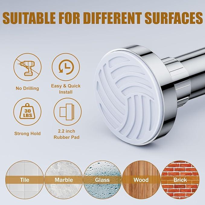 Ausemku Shower Curtain Rod 26-76 Inch Adjustable - 0.85 Inch Diameter Heavy Duty Spring Tension Rod, No Drill Stainless Steel Telescoping Rod, Anti Rust, Non Slip, Silver - ModernBath