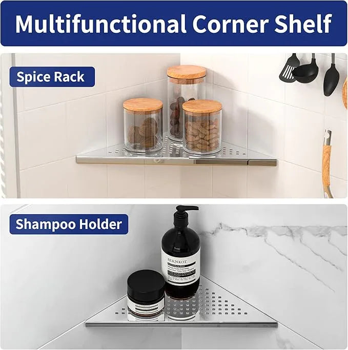 Corner Shower Shelf, 10" Polished 304 Stainless Steel Recessed Shelves for Bathroom, Grout in Shelf Racks for Tiled Wall, 2 Pack - ModernBath