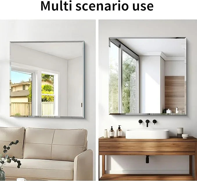 CILIBER Beveled Mirror, 36x36 inch Square Bathroom Mirrors for Wall, 3mm Tempered Glass, Upgraded Shatterproof Frameless Vanity Mirror Over Sink for Bathroom, Bedroom, Living Room and Entryway - ModernBath
