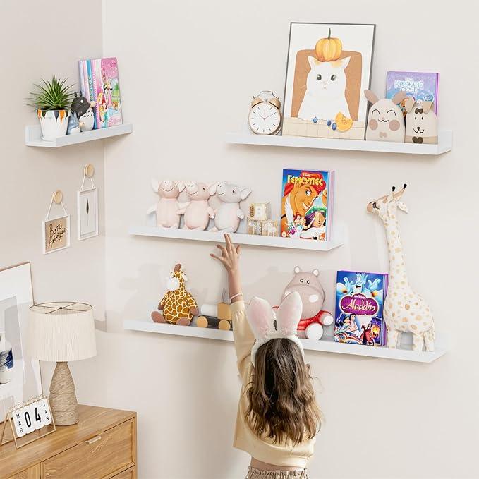 Heimlove Floating Shelves Set of 6, 24" Wall Mounted Picture Ledge, Display Shelf Organizer for Decor Storage, Wall Mounted Shelves for Living Room, Bedroom, Bathroom, Kitchen (White) - ModernBath