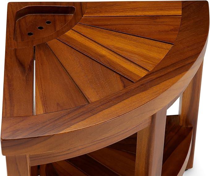 TeakCraft Corner Teak Shaving & Foot Rest with Shelf, 12" Fully Assembled, The Tilos - ModernBath