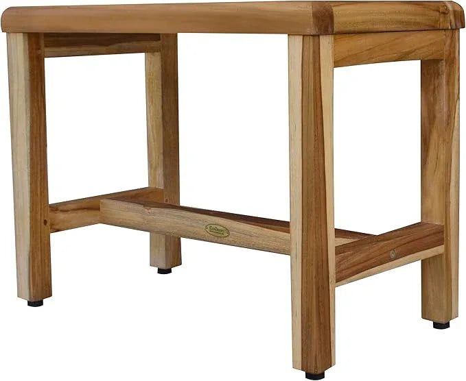 EcoDecors Eleganto 16 Inch Height Natural Color Waterproof Teak Wood Shower Bench Stool Seat Chair for Inside Shower Provides Safety, Storage, and Organization for Bathroom Accessories - ModernBath