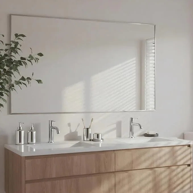 Bonverre 24x40 Inch Nickel Bathroom Mirror for Wall, Aluminum Frame Rectangle Rectangular Vanity Mirror, Modern Large for Bedroom, Living Room, Horizontal or Vertical - ModernBath