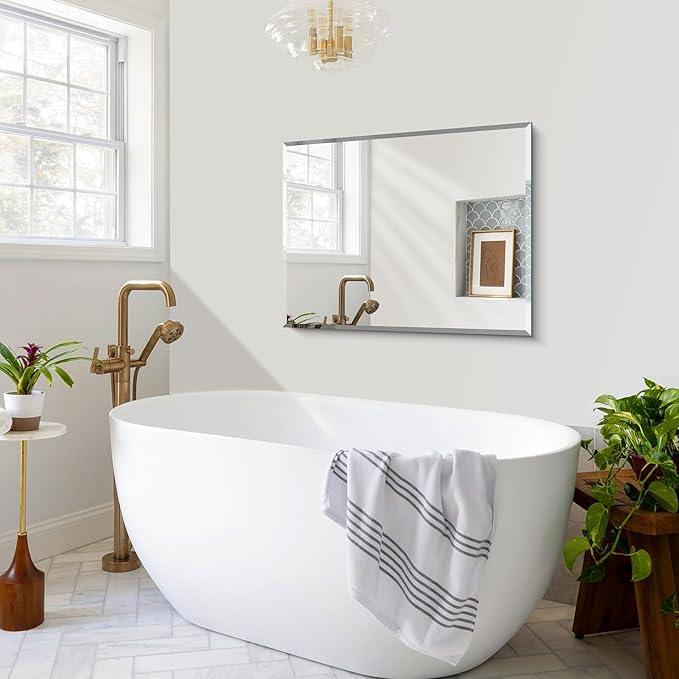 CILIBER Beveled Mirror, 24x30 Frameless Beveled Bathroom Mirrors for Wall, Upgraded Shatterproof Rectangle Vanity Mirror with Beveled Edge for Bathroom, Bedroom, Living Room and Entryway - ModernBath