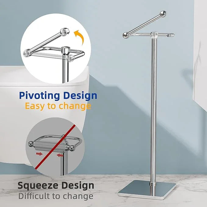 RUACQ Toilet Paper Holder Stand, Bathroom Toilet Paper Roll Holder Free Standing, Toilet Tissue Holder Stand with Post Pivoting Design, Stable Weighted Base, SUS304 Stainless Steel (Chrome) - ModernBath